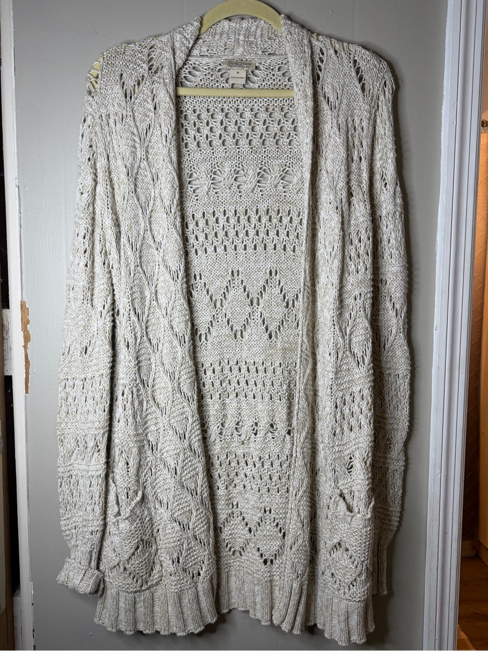 Lucky Brand Open-Front Pointelle Knit Cardigan Sweater SZ Medium